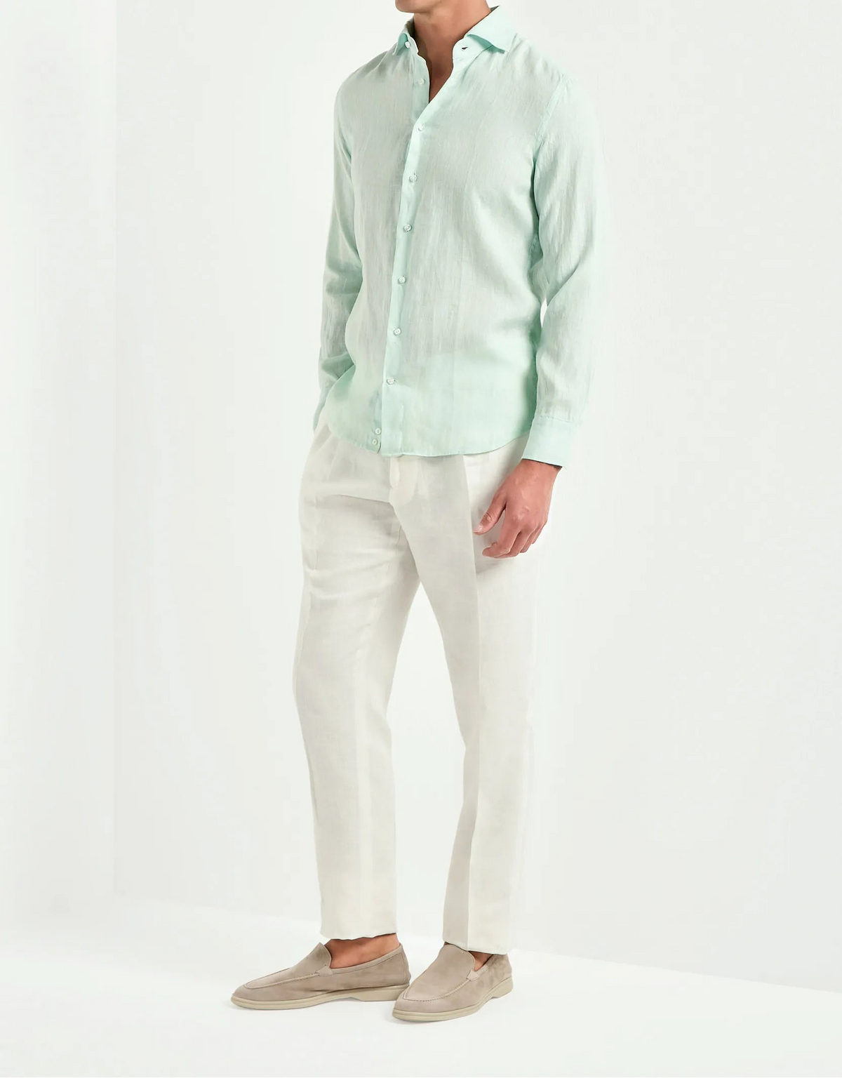men Pini Parma garment dyed mint green shirt made in italy in linen 