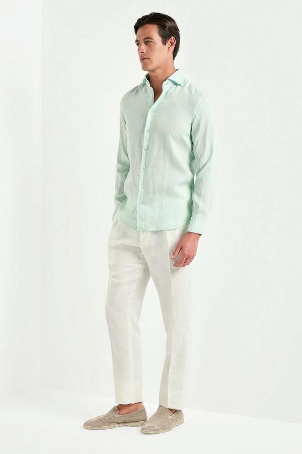 men Pini Parma garment dyed mint green shirt made in italy in linen 