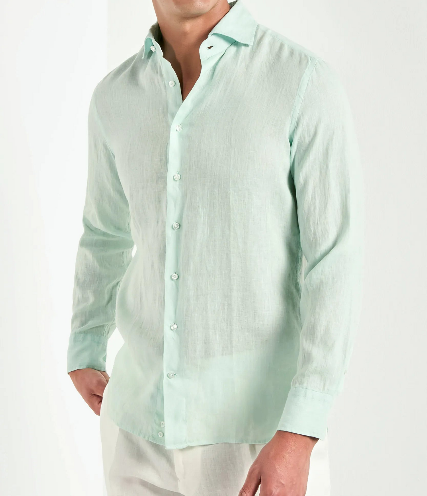 men Pini Parma garment dyed mint green shirt made in italy in linen 
