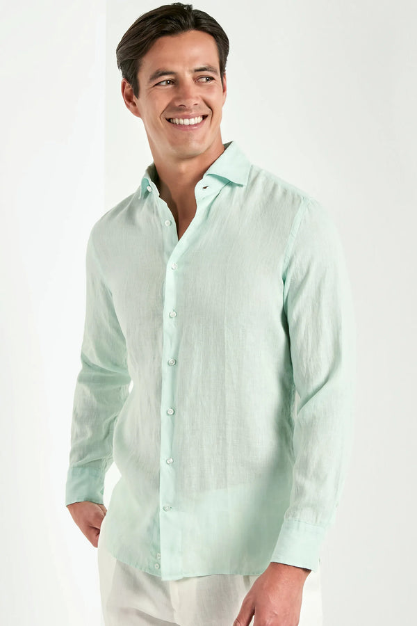 men Pini Parma garment dyed mint green shirt made in italy in linen 