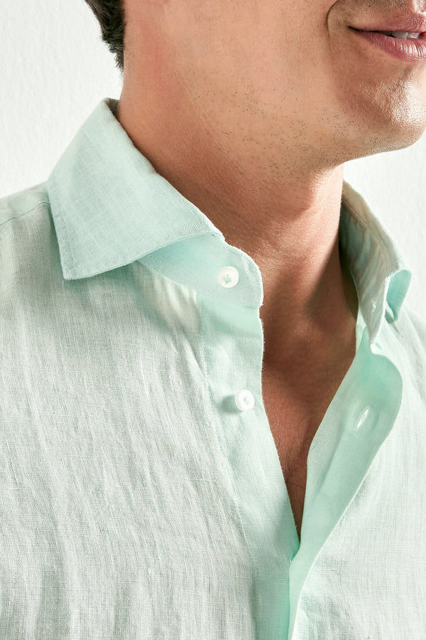 men Pini Parma garment dyed mint green shirt made in italy in linen 