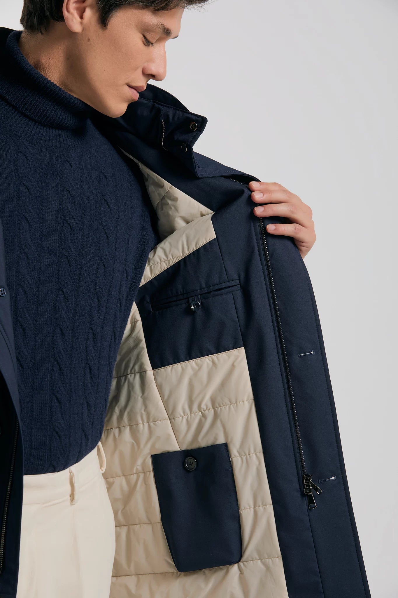 Pini Parma Made in Italy men navy blue raincoat outwear