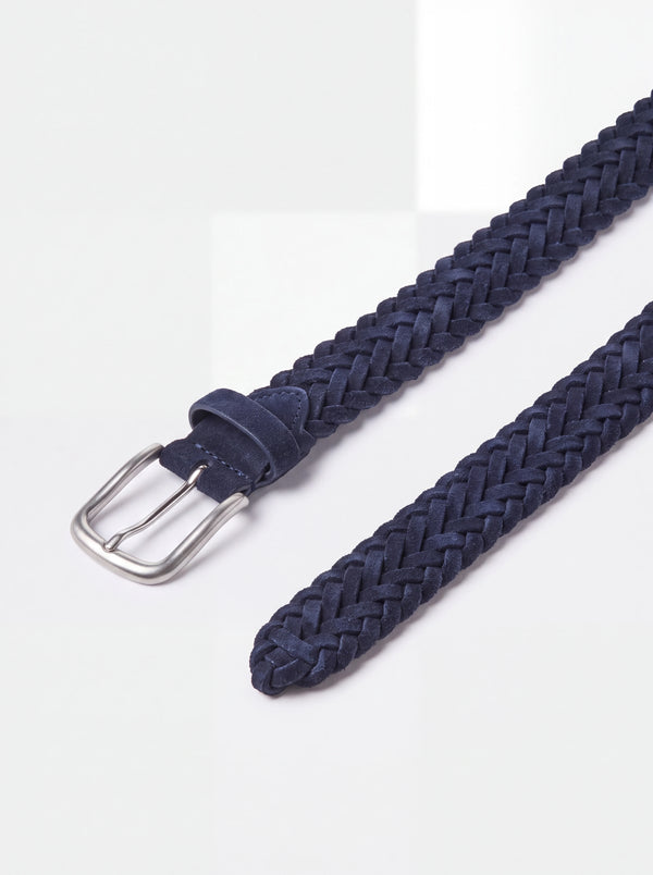 men pini parma blue braided suede belt made in italy in nabuk leather 