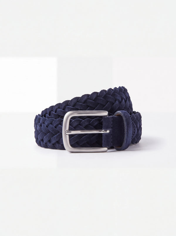 men pini parma blue braided suede belt made in italy in nabuk leather 