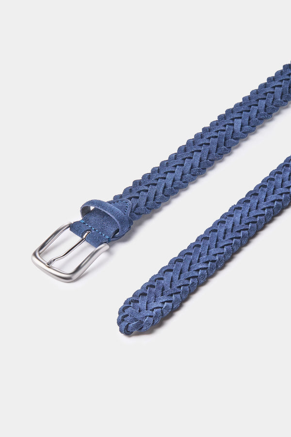 men pini parma blue braided suede belt made in italy in nabuk leather 