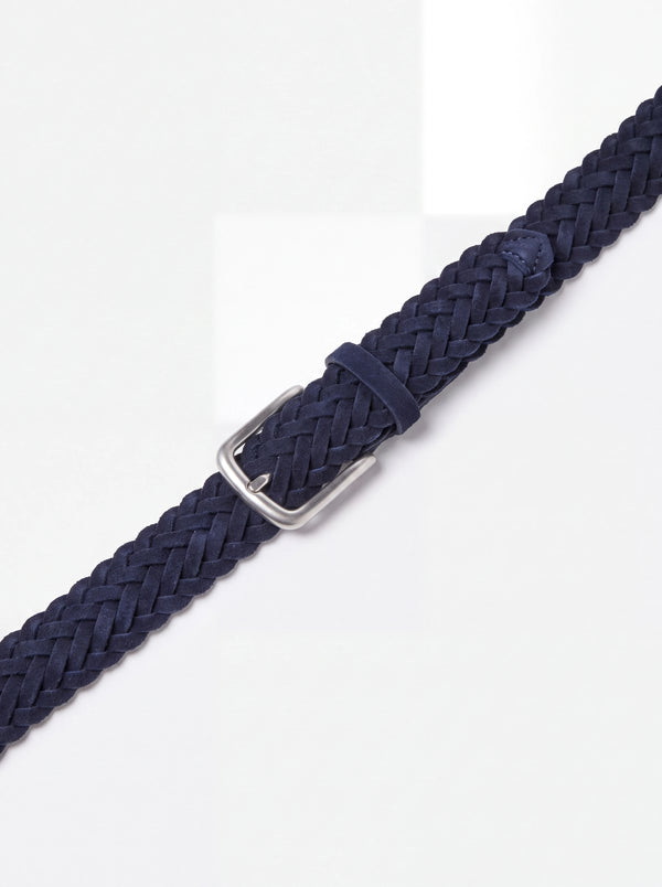 men pini parma blue braided suede belt made in italy in nabuk leather 