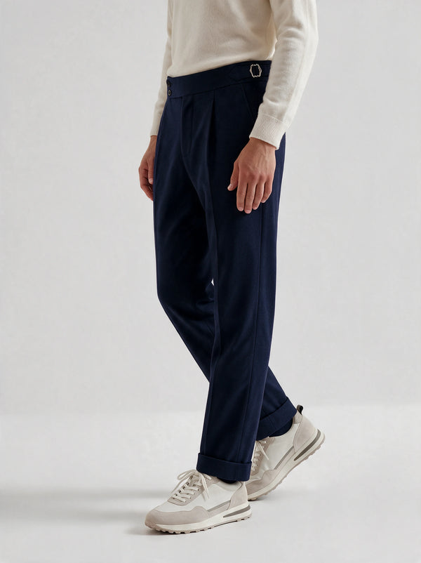 Pantalon Soragna bleu marine en flanelle - Made in Italy