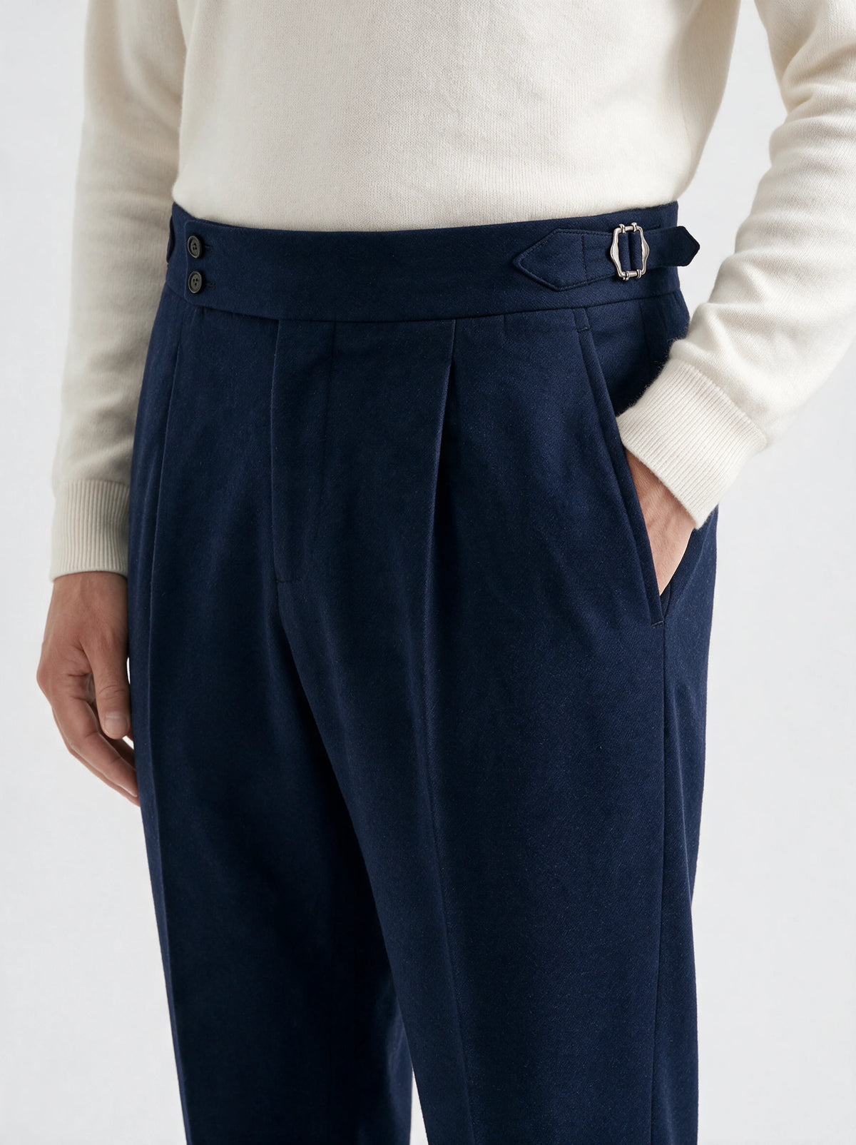Navy blue flannel Soragna trousers - Made in Italy