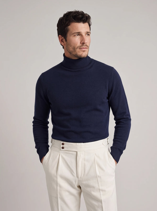 Dolcevita blu navy in cashmere – Made in Italy