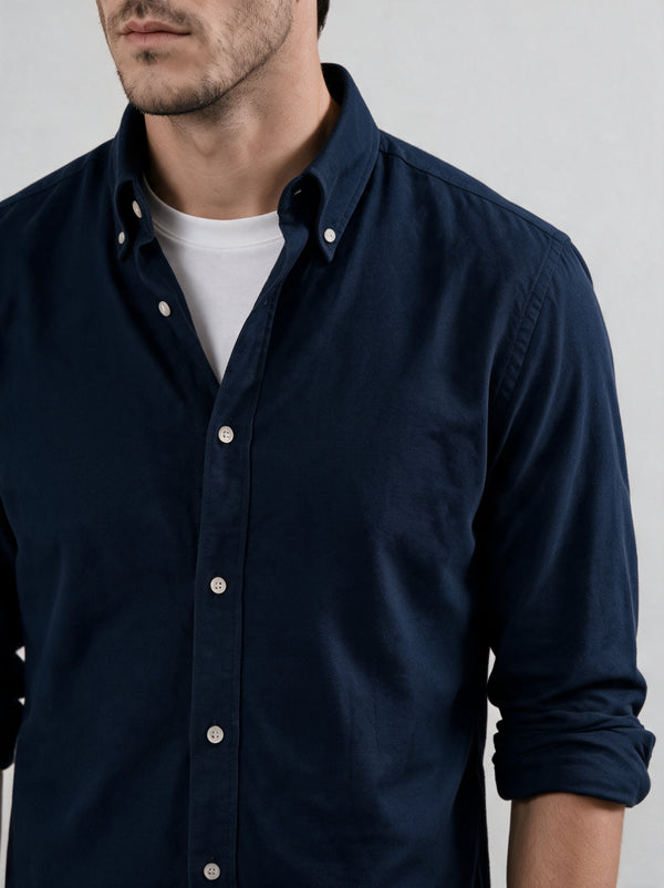 Navy brushed cotton button down shirt - Made In Italy