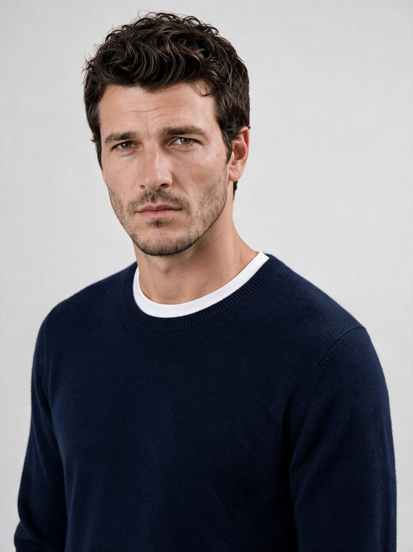 Navy cashmere round neck – Made in Italy