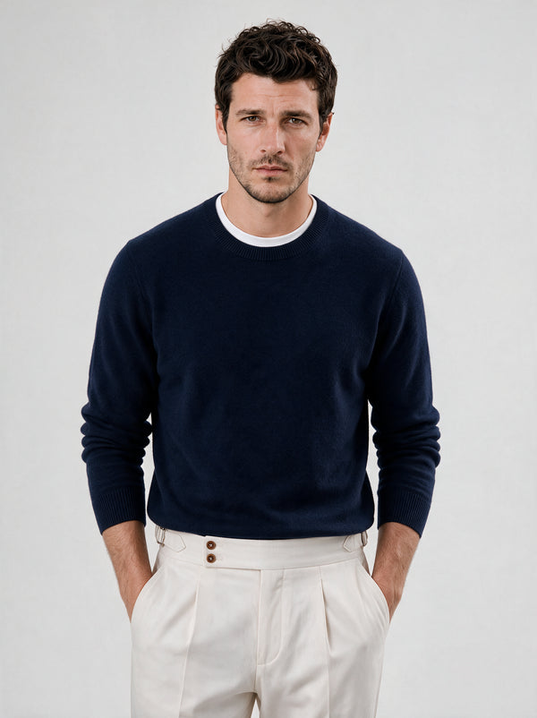 Navy cashmere round neck – Made in Italy