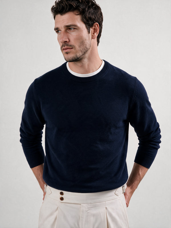 Navy cashmere round neck – Made in Italy