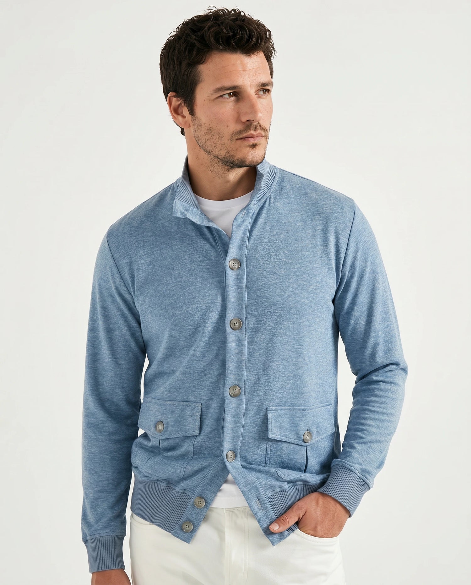 Pini Parma Made in Italy ocean blue jersey cardigan casual