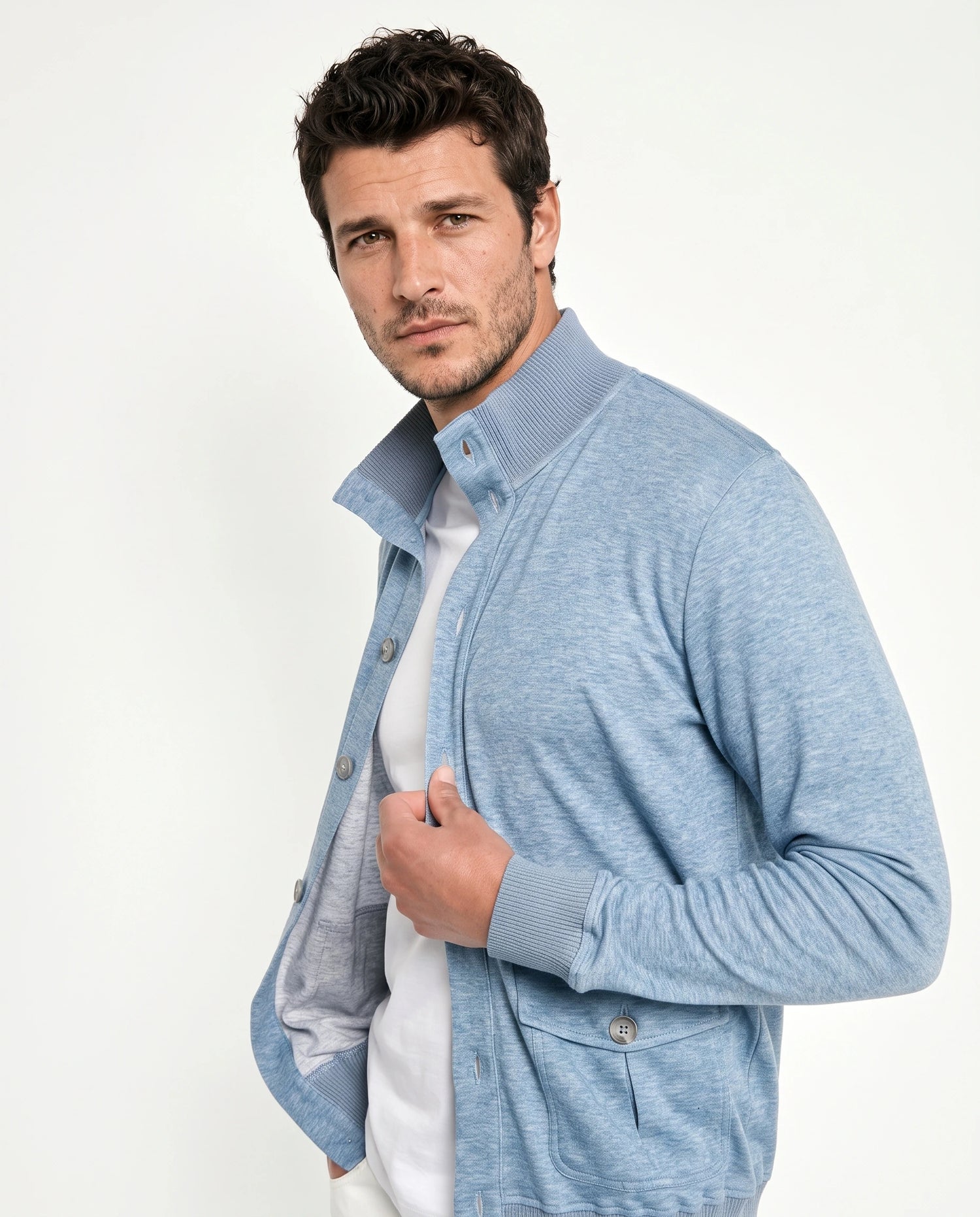 Pini Parma Made in Italy ocean blue jersey cardigan casual