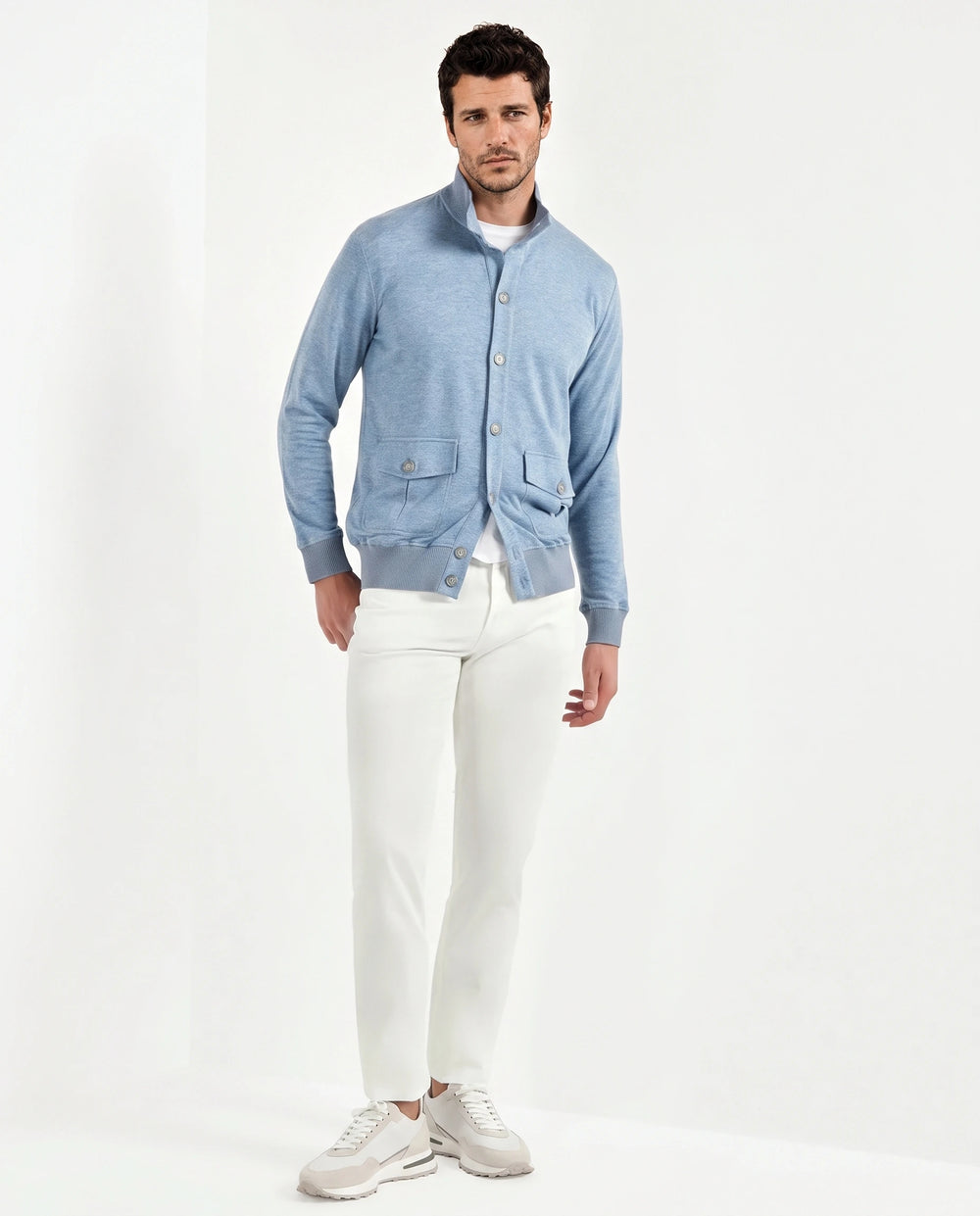 Pini Parma Made in Italy ocean blue jersey cardigan casual