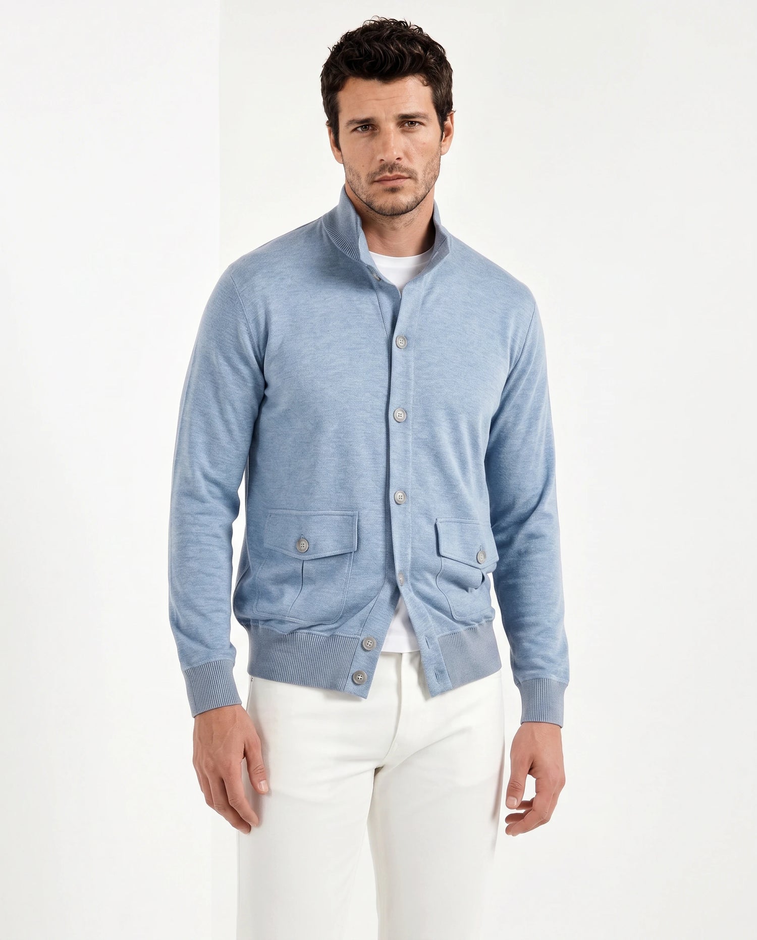 Pini Parma Made in Italy ocean blue jersey cardigan casual