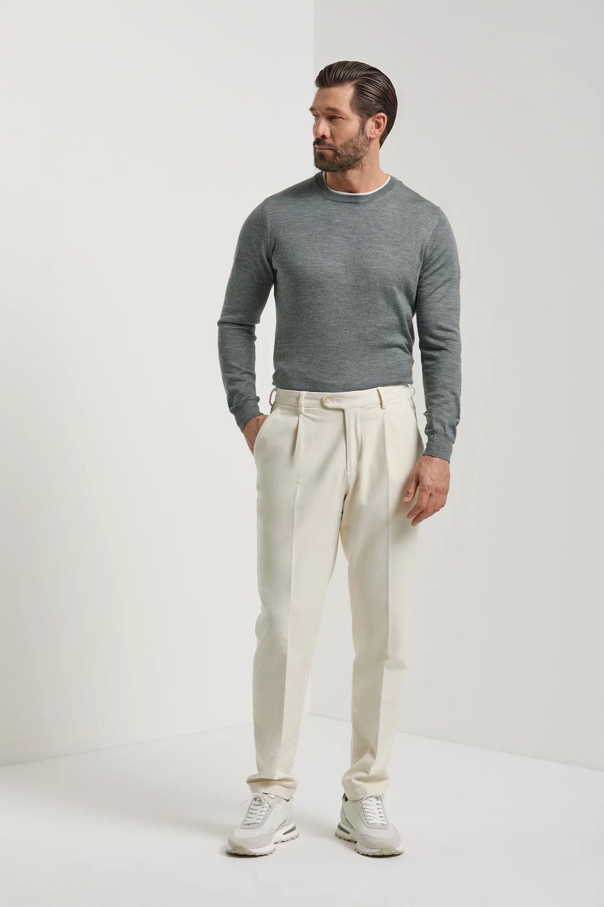 Pini Parma made in italy men off white cotton and silk trousers