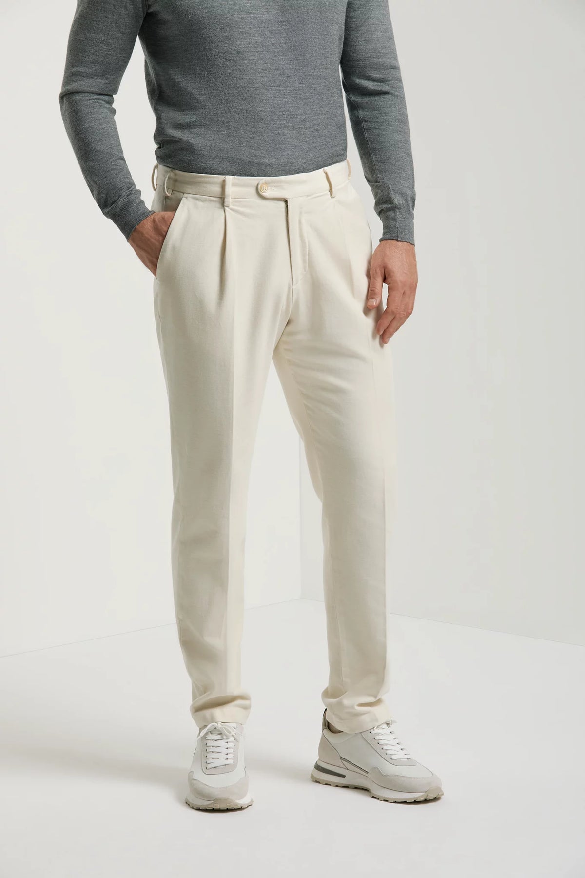 Pini Parma made in italy men off white cotton and silk trousers