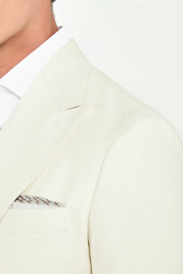 Men Pini Parma off-white double breasted jacket made in italy in wool, silk and linen 
