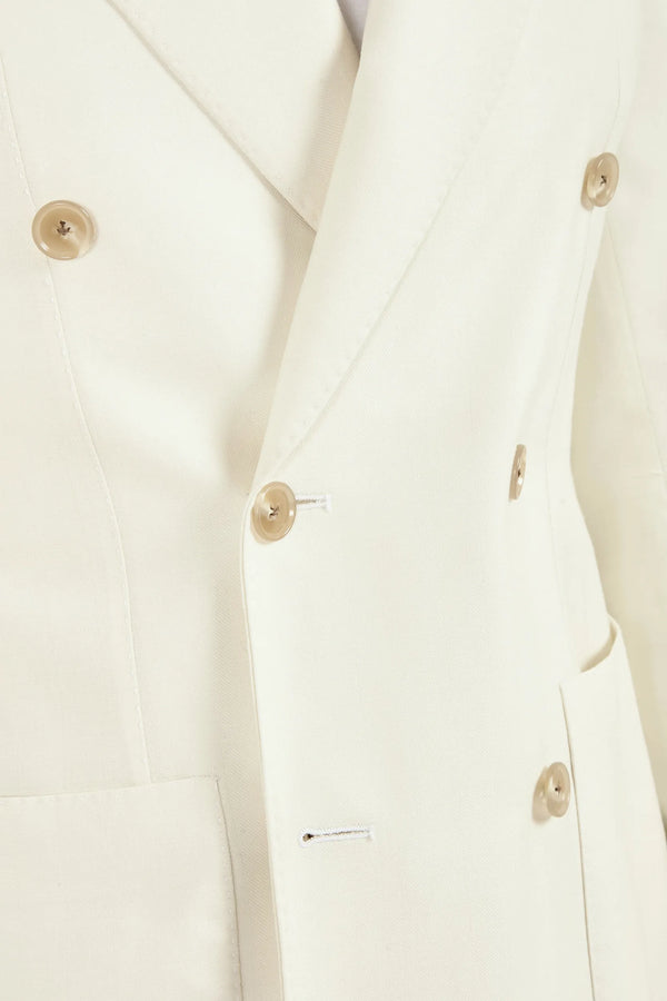 Men Pini Parma off-white double breasted jacket made in italy in wool, silk and linen 
