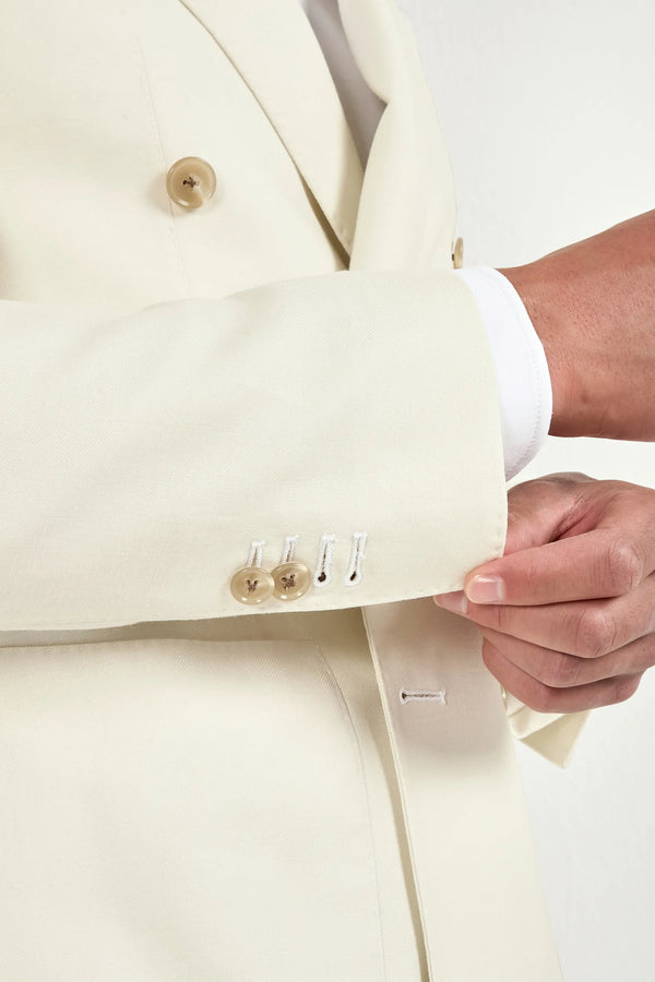 Men Pini Parma off-white double breasted jacket made in italy in wool, silk and linen 
