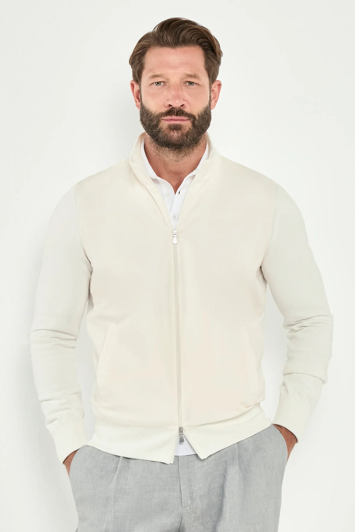 Men Pini Parma off-white bomber jacket made in italy in nylon and cotton 