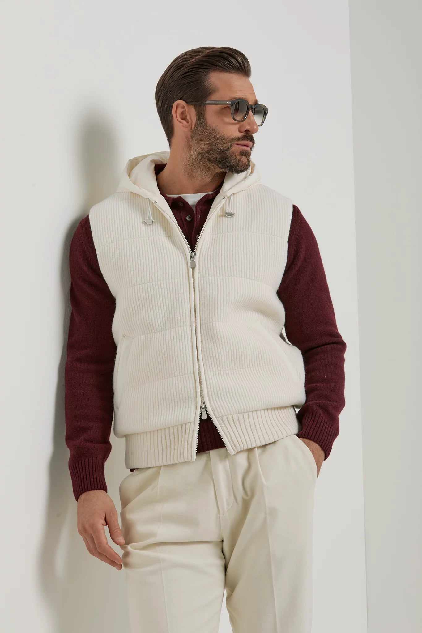 Pini Parma made in italy men off white knitted vest