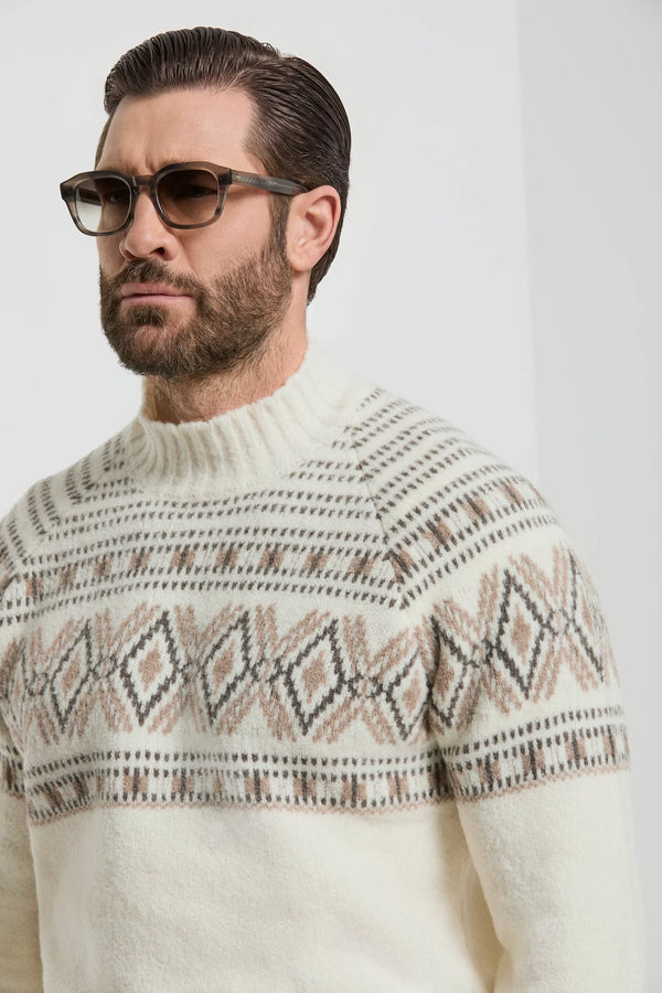 Men Pini Parma off-white mock neck made in italy in wool by gran sasso 