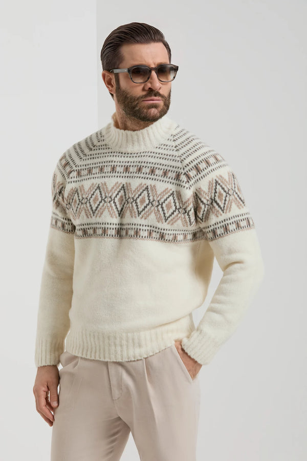 Men Pini Parma off-white mock neck made in italy in wool by gran sasso 