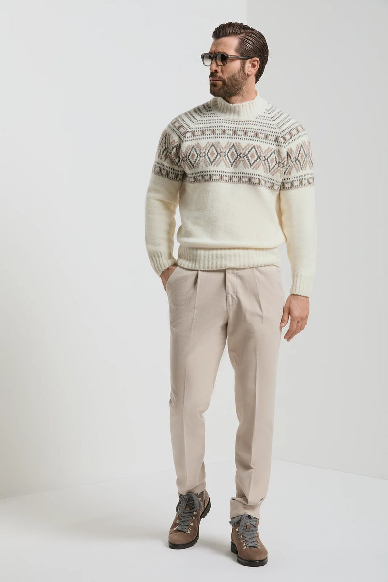 Men Pini Parma off-white mock neck made in italy in wool by gran sasso 