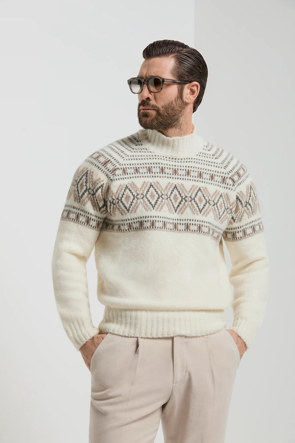Men Pini Parma off-white mock neck made in italy in wool by gran sasso 