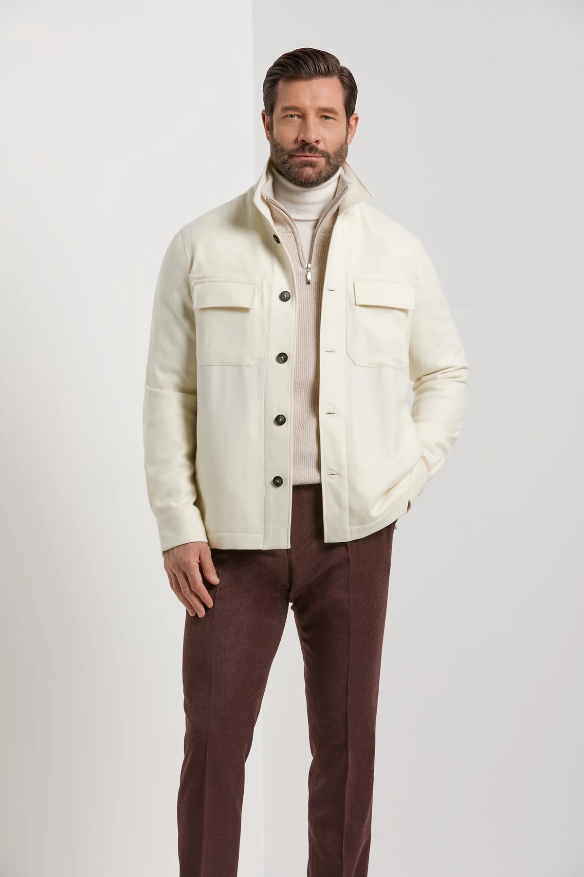 men pini parma off-white shirt jacket made in italy in wool and cashmere
