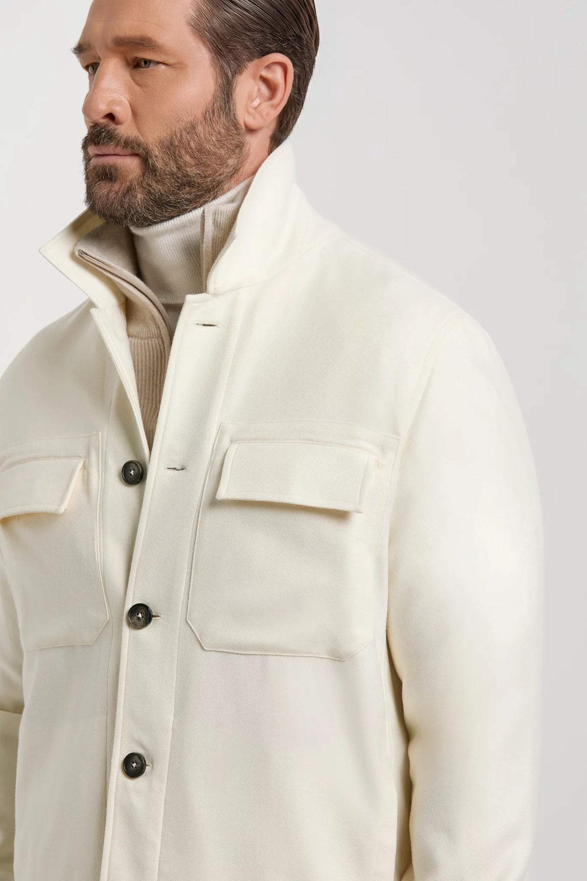 men pini parma off-white shirt jacket made in italy in wool and cashmere