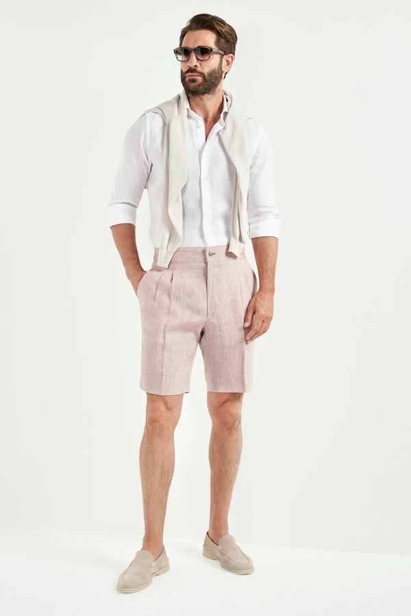 Men Pini Parma pink relaxed shorts made in italy in 100% linen 
