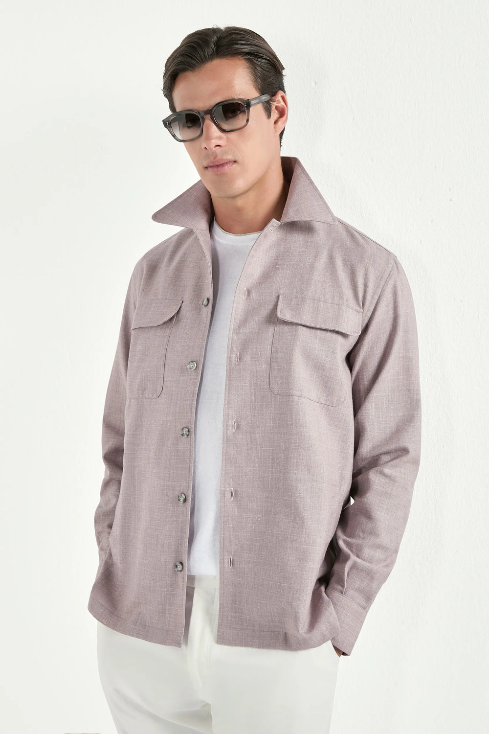 Men Pini Parma pink overshirt made in italy in wool, silk and linen 