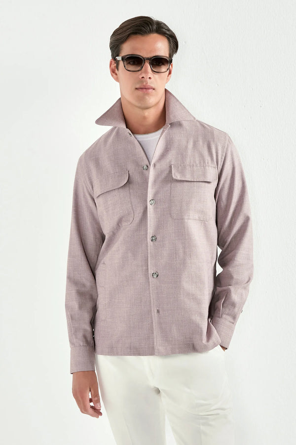 Men Pini Parma pink overshirt made in italy in wool, silk and linen 