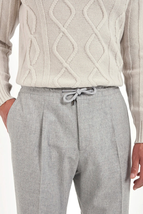 Light grey flannel Alassio with pleat trousers - Made in Italy