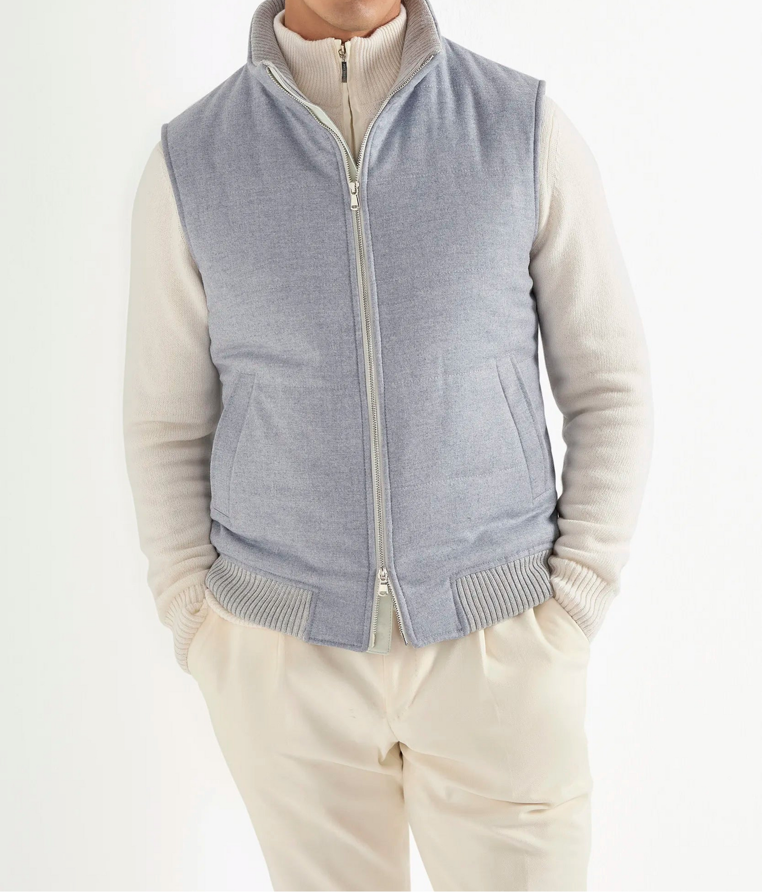 Pini Parma men made in italy Light blue down vest in wool cashmere