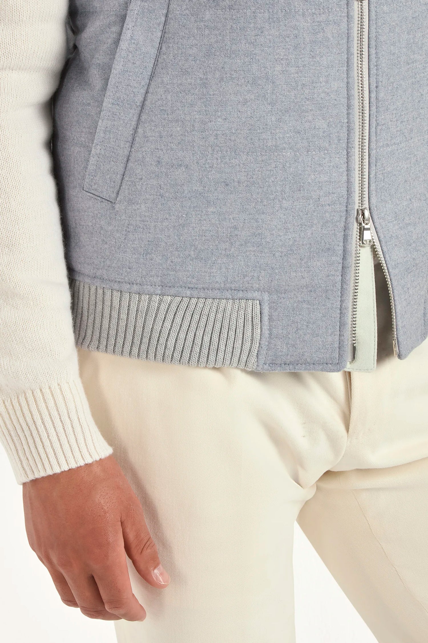 Pini Parma men made in italy Light blue down vest in wool cashmere