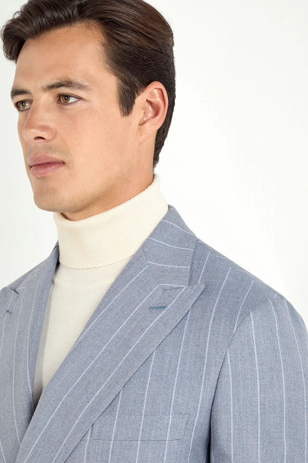 Dusty blue striped double breasted suit - Made in Italy
