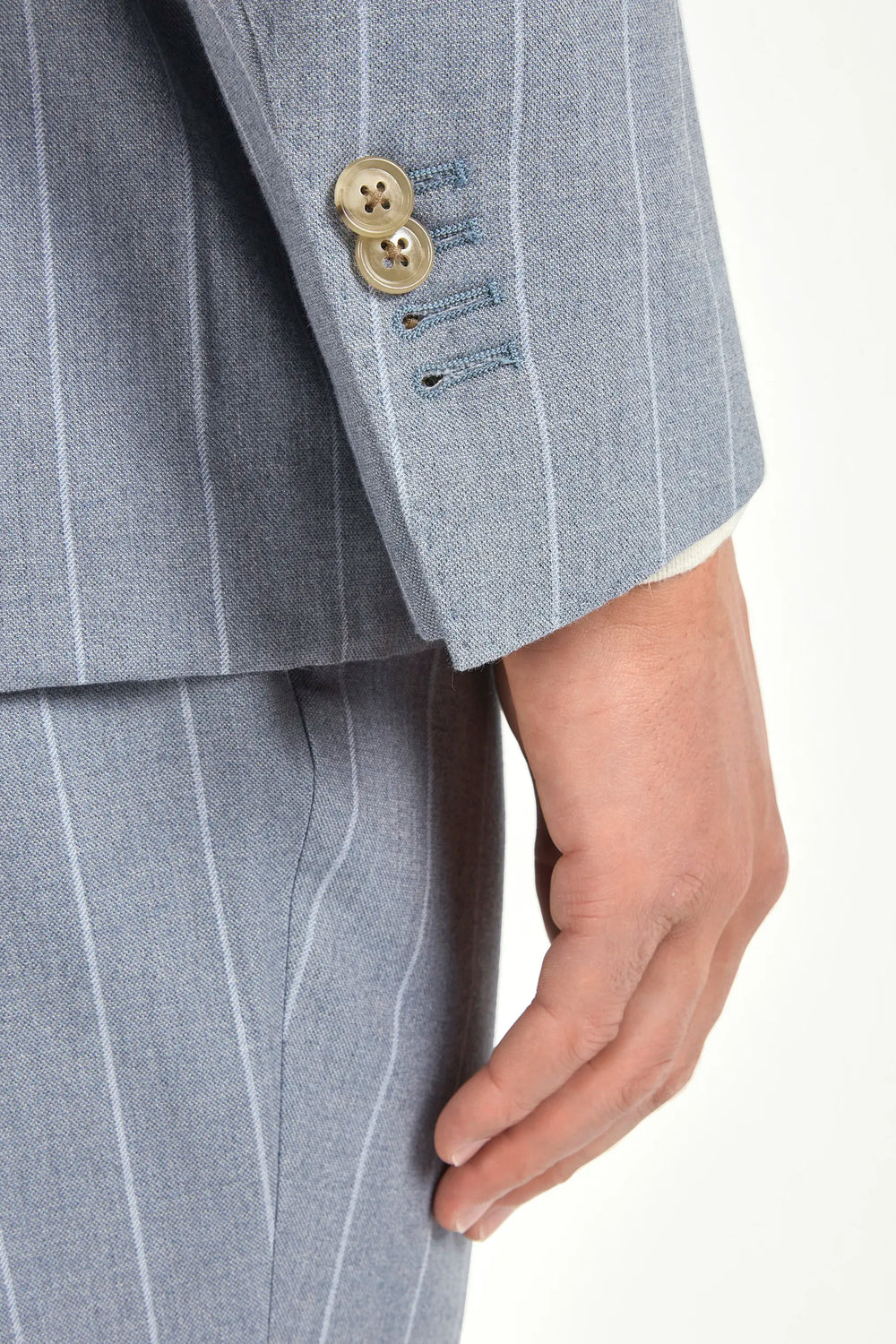 Dusty blue striped double breasted suit - Made in Italy