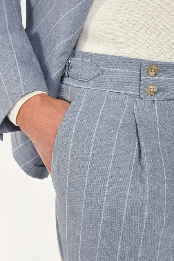 Dusty blue striped double breasted suit - Made in Italy