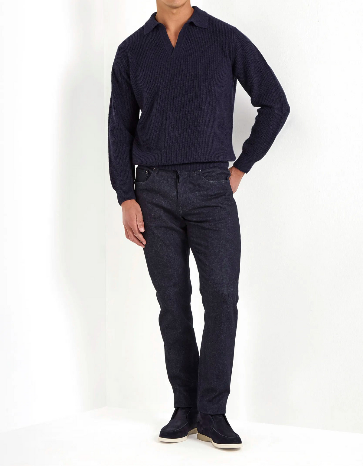 Blue ribbed cashmere blend polo – Made in Italy