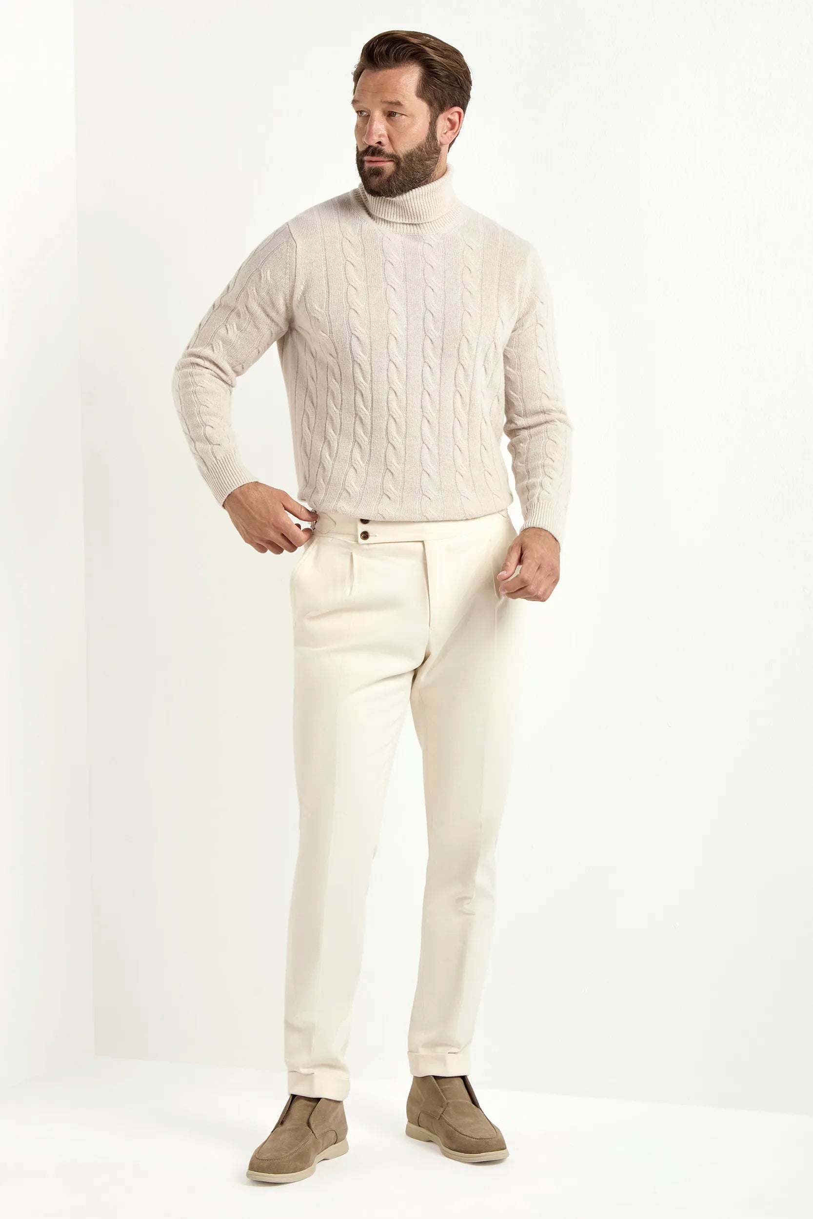 Beige cable knit turtleneck – Made in Italy