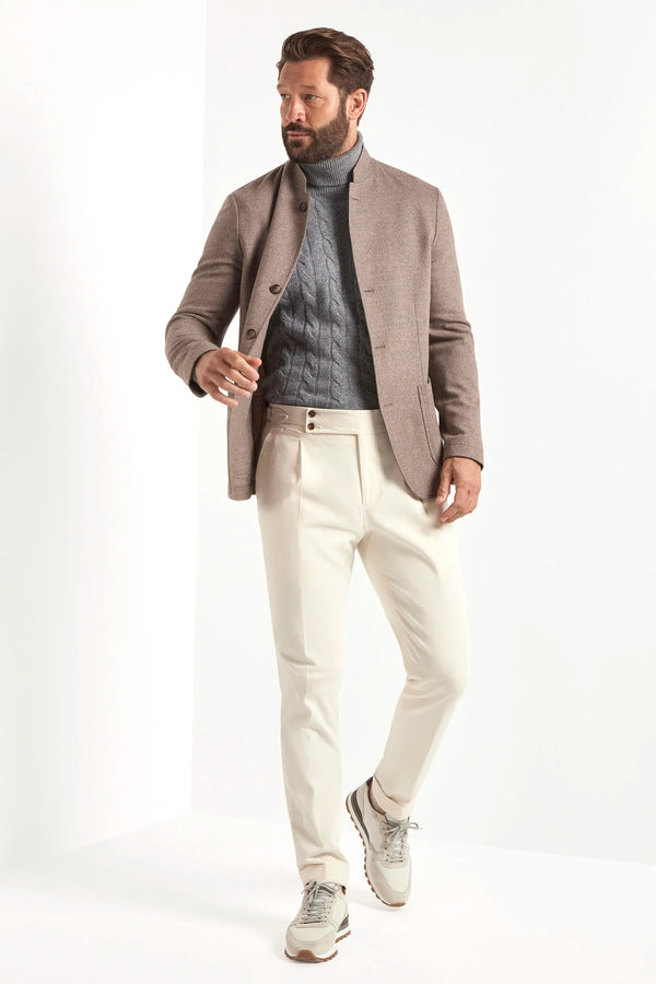 Taupe flannel coreana jacket - Made in Italy