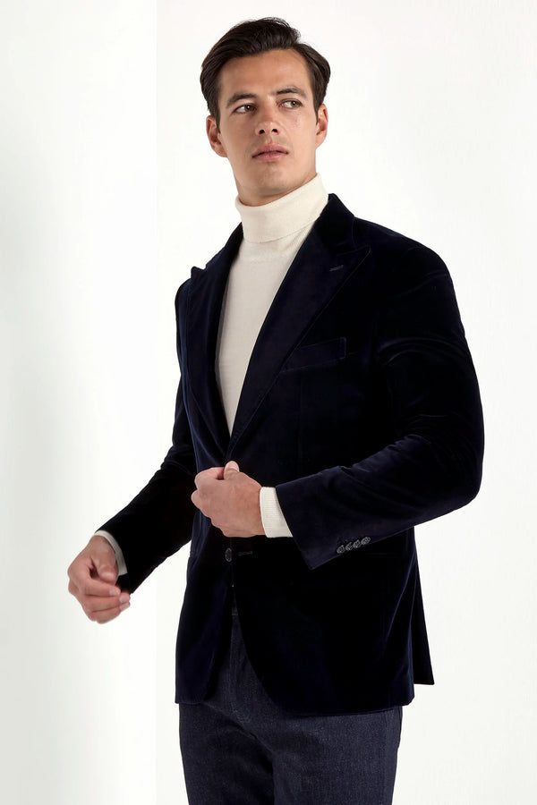Navy blue velvet jacket - Made in Italy