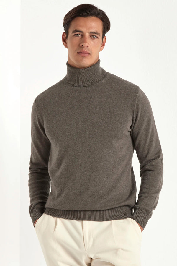 Dark taupe cashmere turtleneck – Made in italy