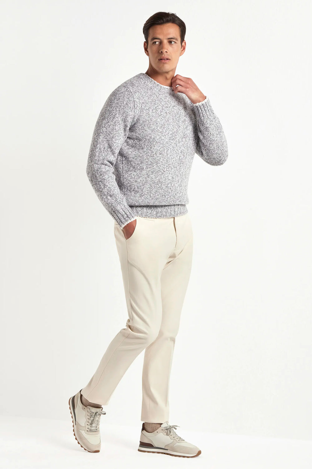 Girocollo mouline grigio chiaro - Made in Italy