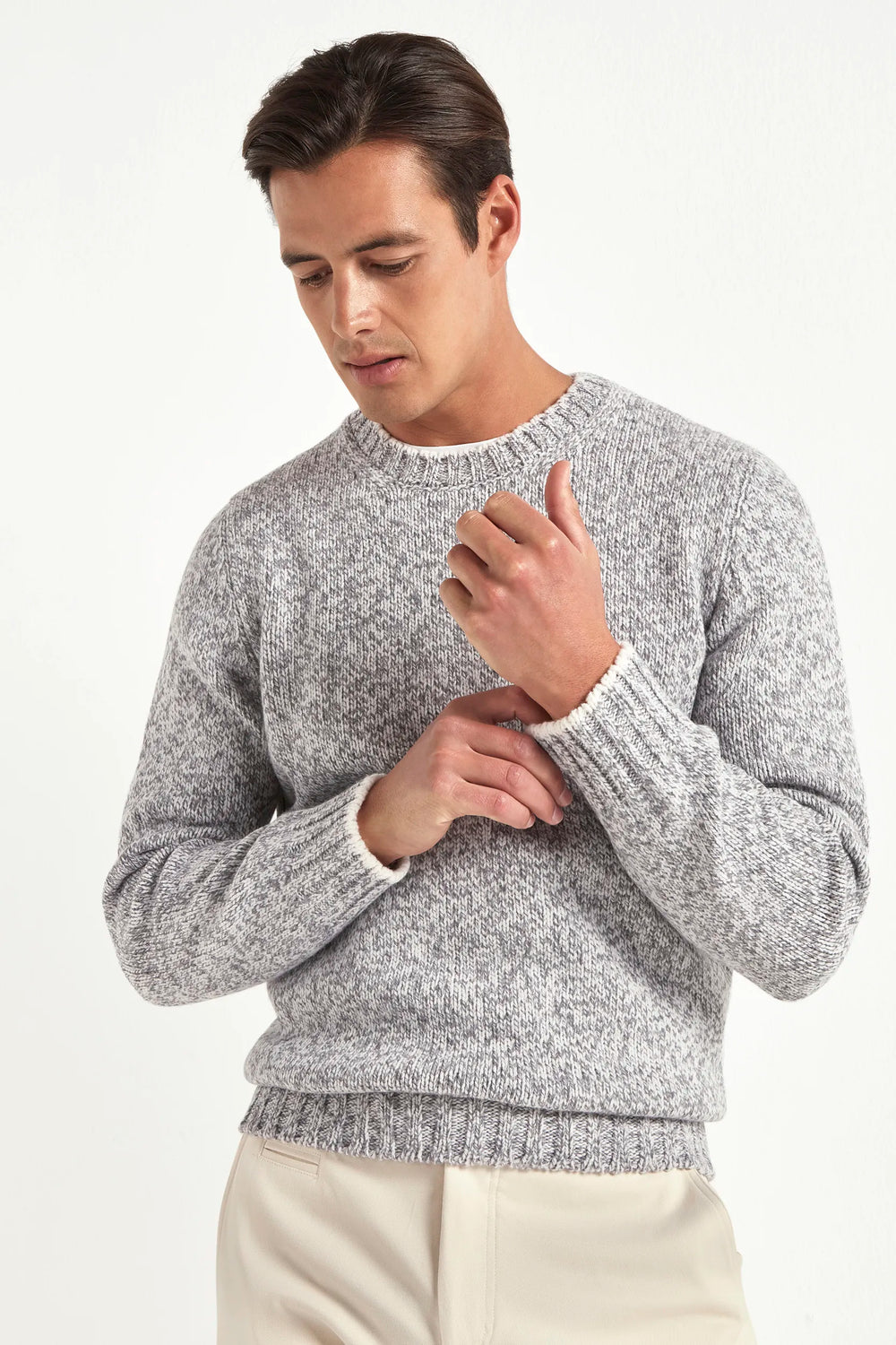 Light grey mouline round neck - Made in Italy
